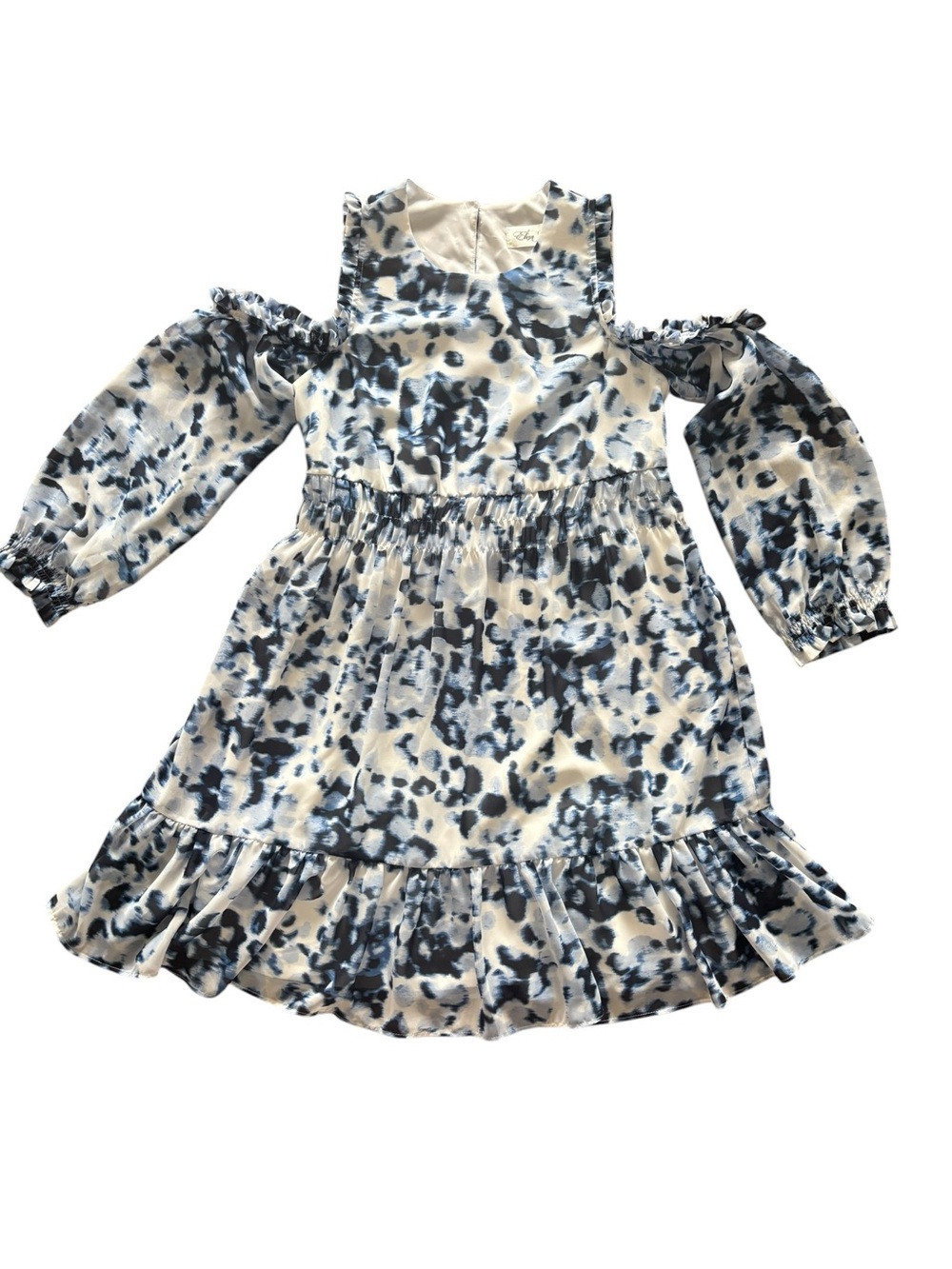 Eliza J Blue and White Cold-Shoulder Tie-Dye Mini Dress - Picture 6 of 10